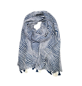 Navy Zebra Print Tassel Scarf