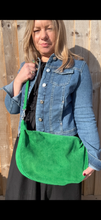 Load image into Gallery viewer, Bright Green Suede Large Crossbody Swing Bag
