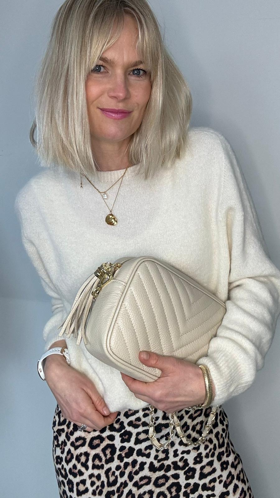 Cream Chevron Tassel Bag