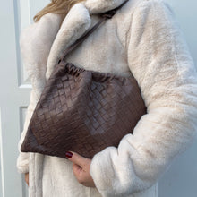 Load image into Gallery viewer, Dark Taupe Faux Leather Weavy Clutch/ Crossbody Bag
