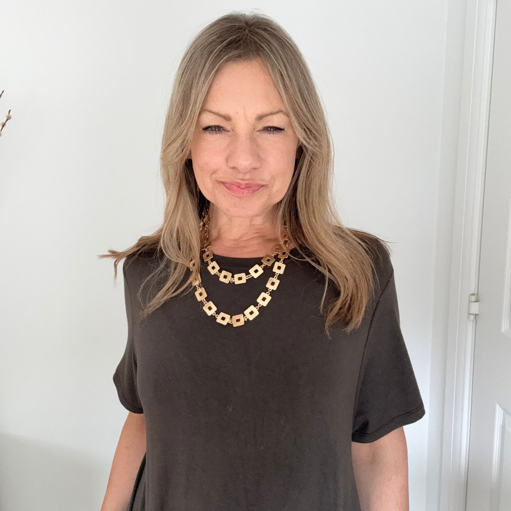 Long Brushed Gold Vintage Style Necklace