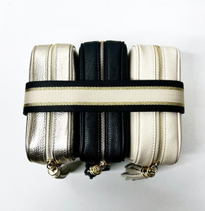 Black, Cream & Gold  Stripe Strap - Gold Hardware