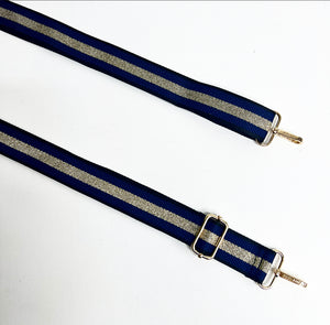 Navy & Black Stripe Bag Strap - Gold Hardware