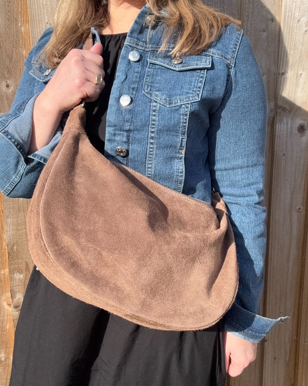 Mocha Suede Large Crossbody Swing Bag