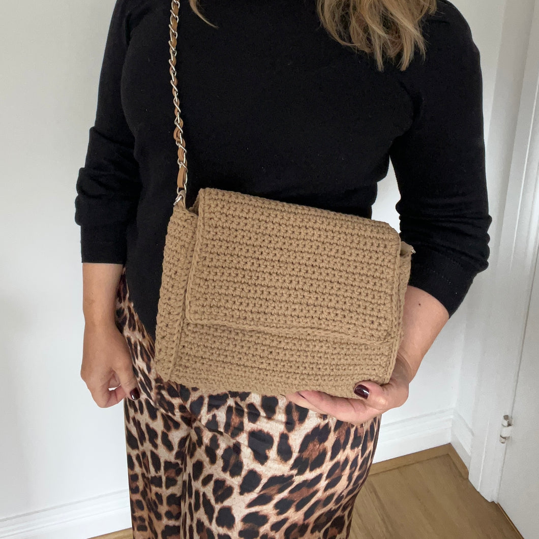 Beige Cotton Knitted Crossbody Bag