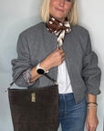 Dark Brown Suede Bucket Bag