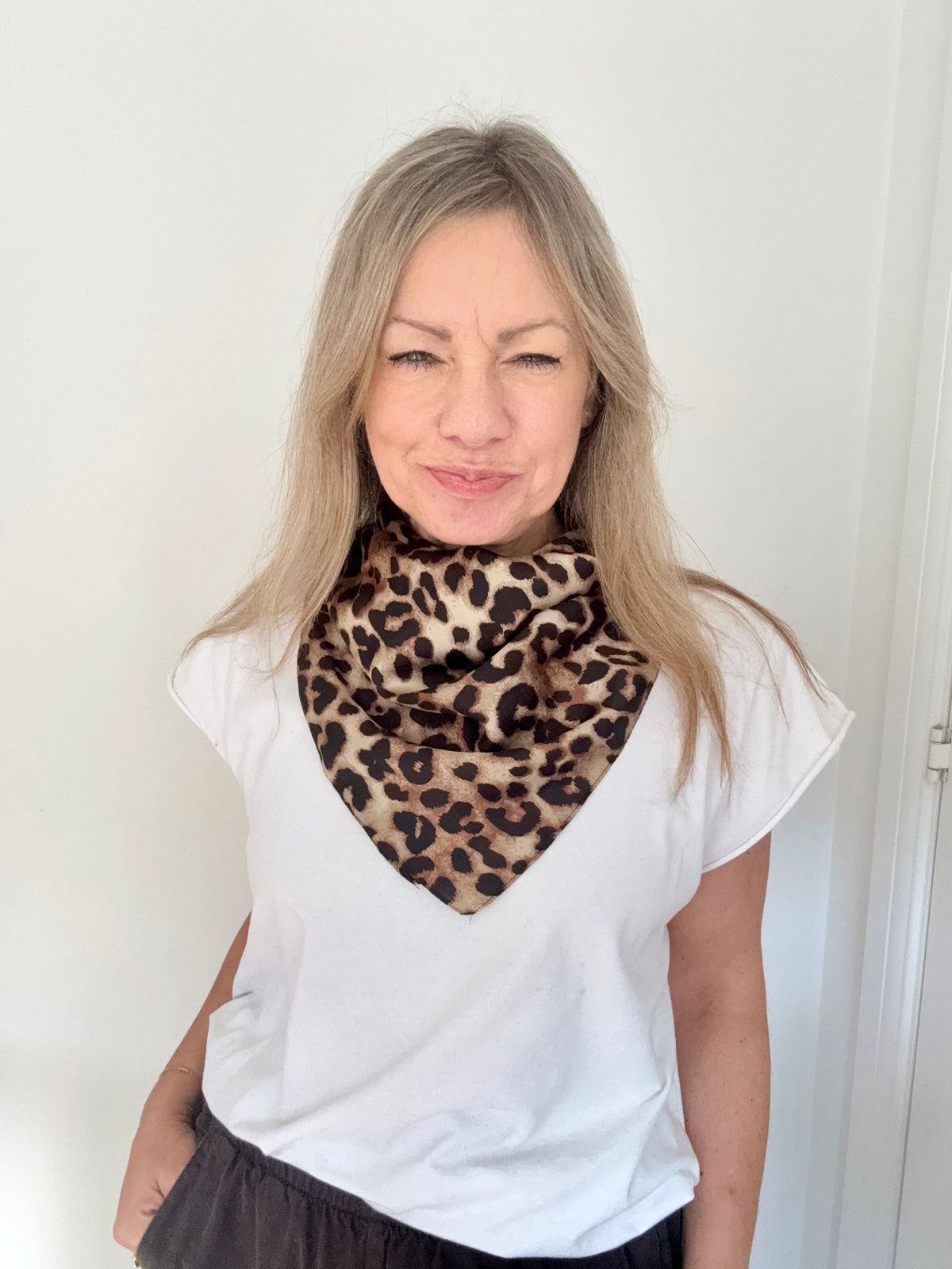 Leopard Print Square Satin Scarf/ Necktie