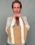 Cream Handled Straw Tote Bag