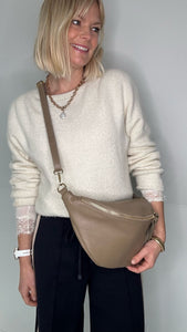 Light Taupe Large Crossbody Bum Bag - Gold Hardware