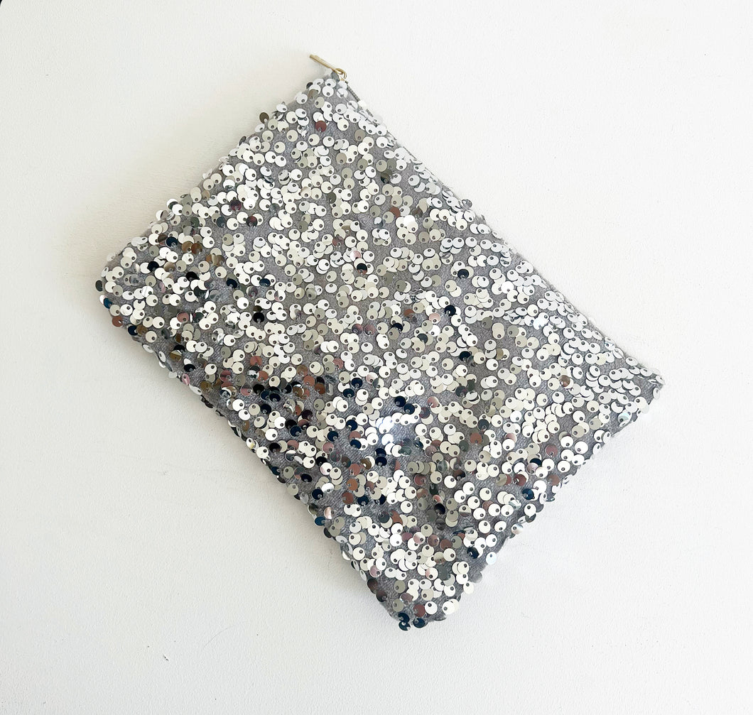 Silver Sequin Make Up Bag