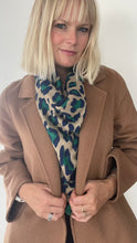 Load image into Gallery viewer, Blue &amp; Green Leopard Print Tassel Scarf
