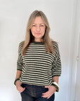 Khaki & Cream Stripe 3/4 Sleeve Jumper