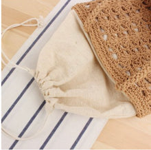 Cargar imagen en el visor de la galería, Beige Knitted Tote Bag with Cotton Drawstring Lining
