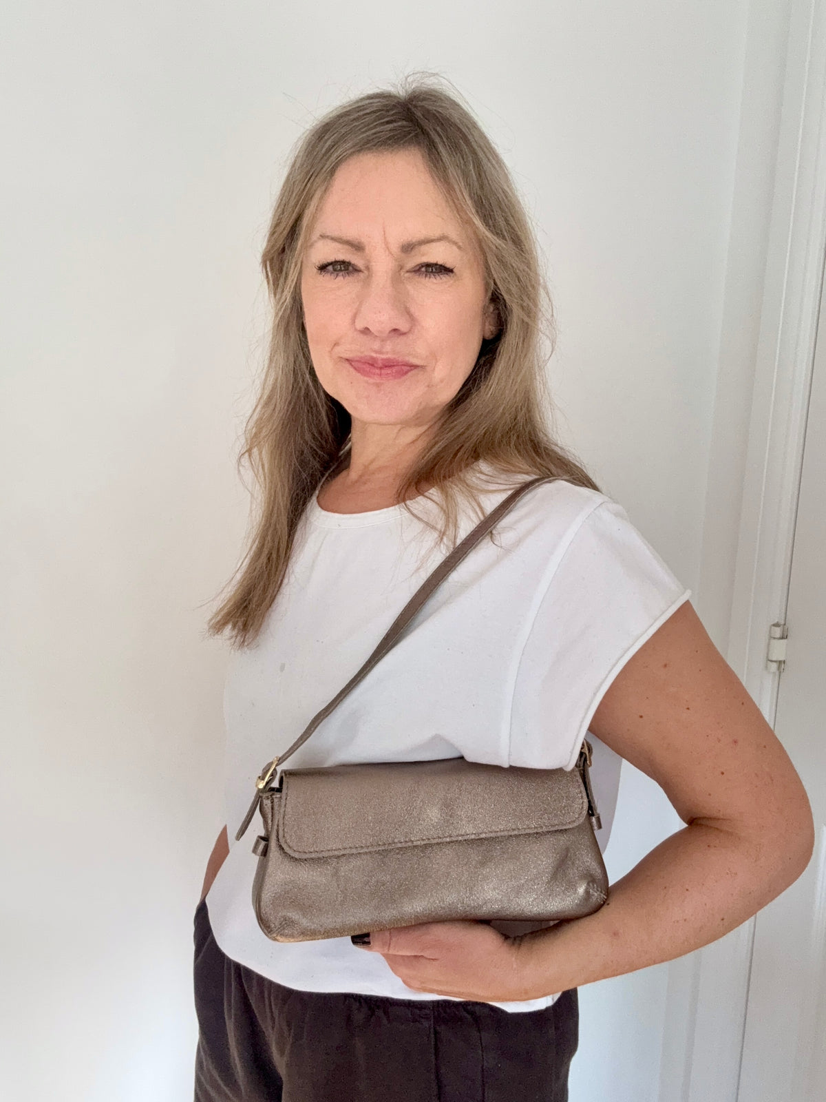 Bronze Leather Clutch Bag with Strap