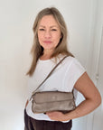 Bronze Leather Clutch Bag with Strap