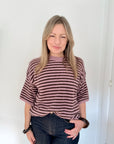 Pink & Dark Brown Stripe 3/4 Sleeve Jumper