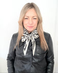 Cream & Black Animal Print Mid-Length Satin Triangle Scarf/ Necktie