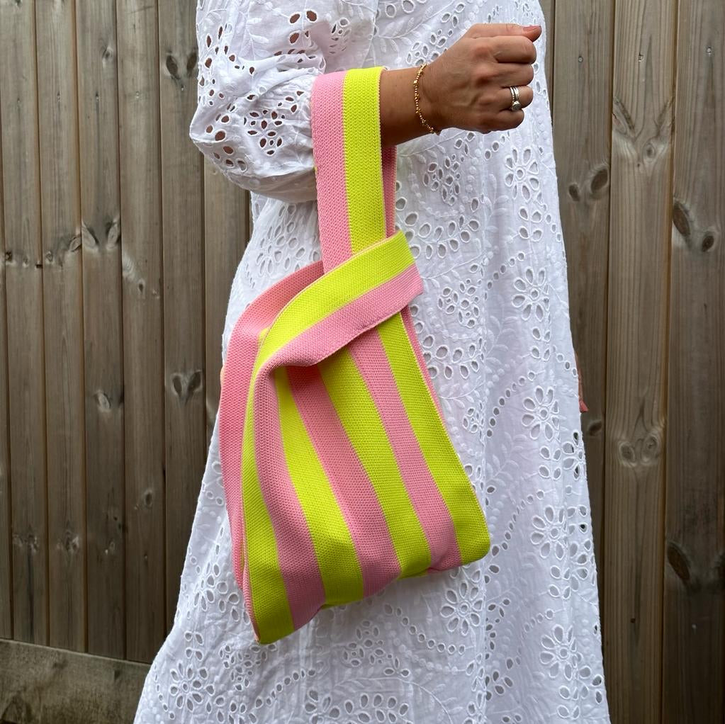 Yellow & Pink Knitted Striped Bag