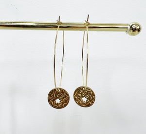 Gold Hoop & Textured Star Disc Earrings