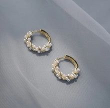 Load image into Gallery viewer, Gold &amp; Pearl Bead Hoop Earrings
