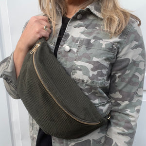 Khaki Cord Pouch Bag