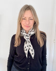 Cream Animal Print Knitted Triangle Scarf/ Necktie