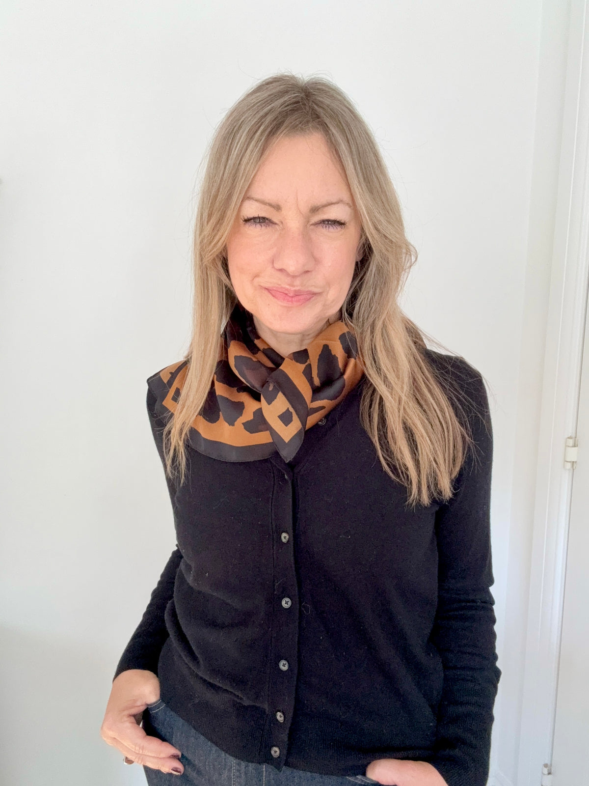 Black &amp; Tan Animal Print Square Satin Scarf/ Necktie