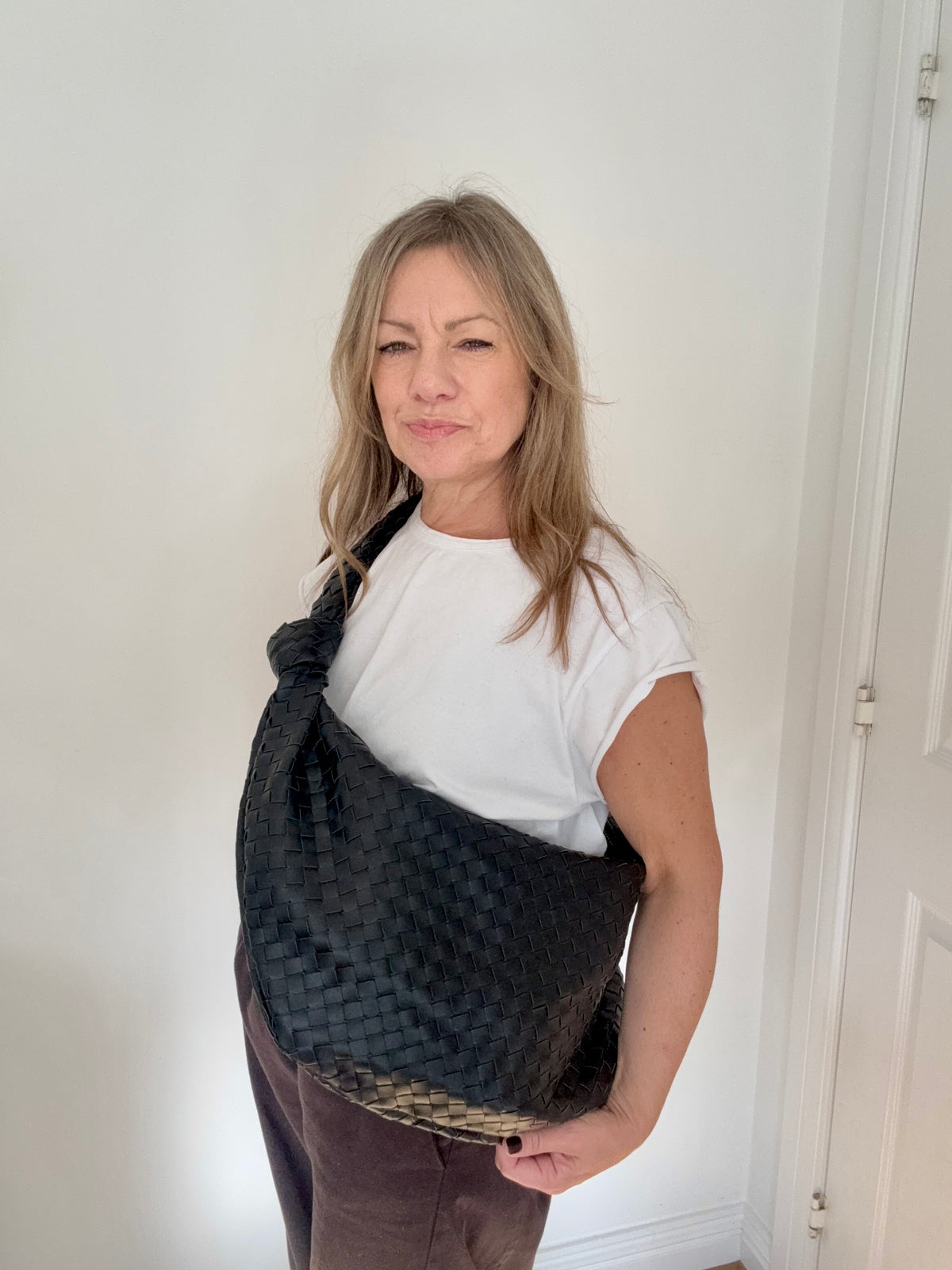 Black Weave Faux Leather XL Crossbody/ Shoulder Bag