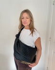Black Weave Faux Leather XL Crossbody/ Shoulder Bag