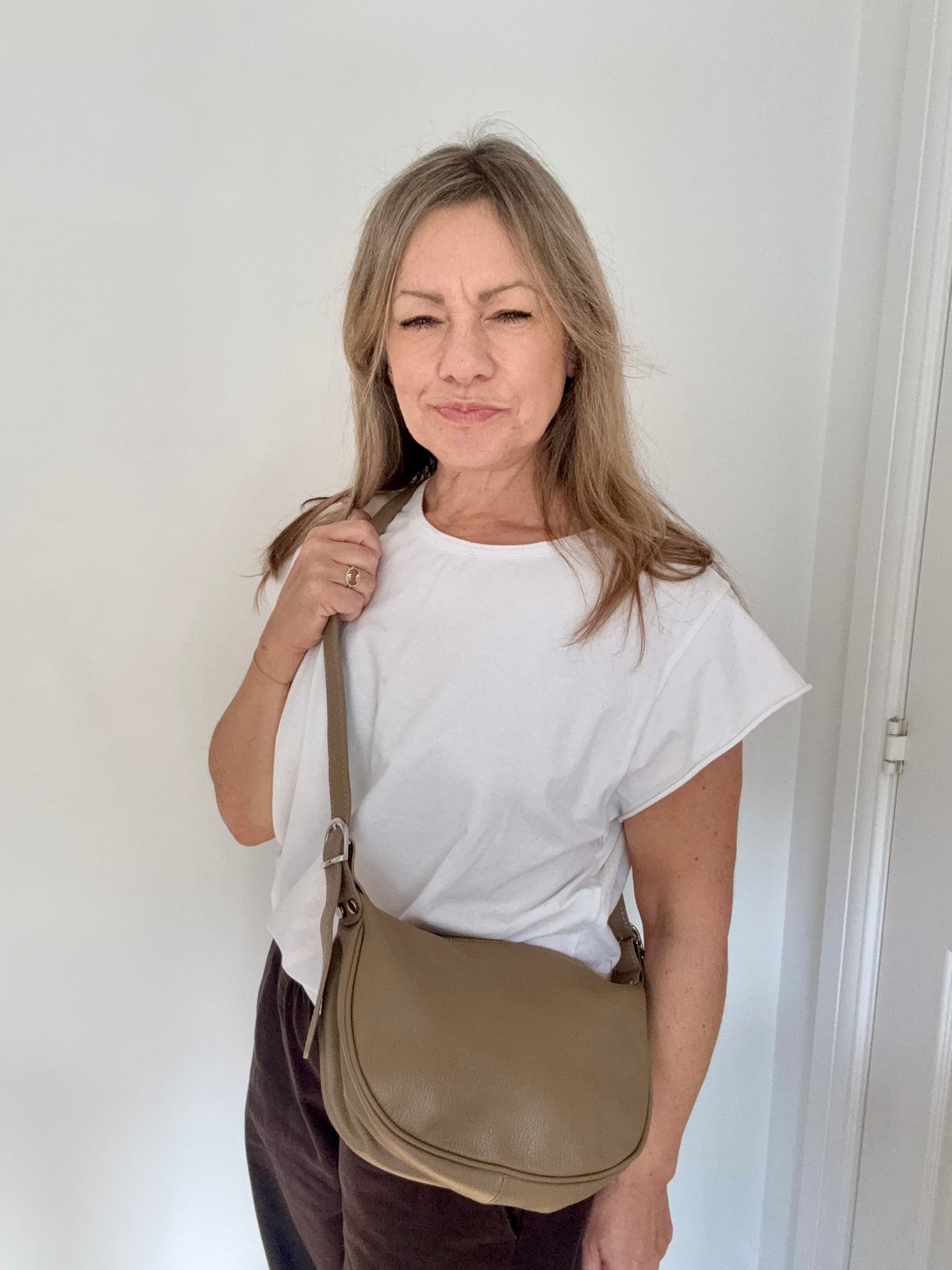 Taupe Double Buckle Crossbody Bag