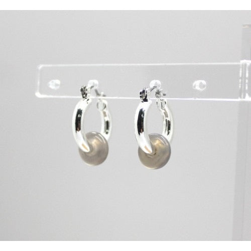 Silver Hoop & Grey Bead Earrings