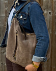 Dark Taupe Suede Zip Feature Large Shoulder/ Crossbody Bag