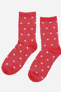 Red Sparkly Star Print Socks