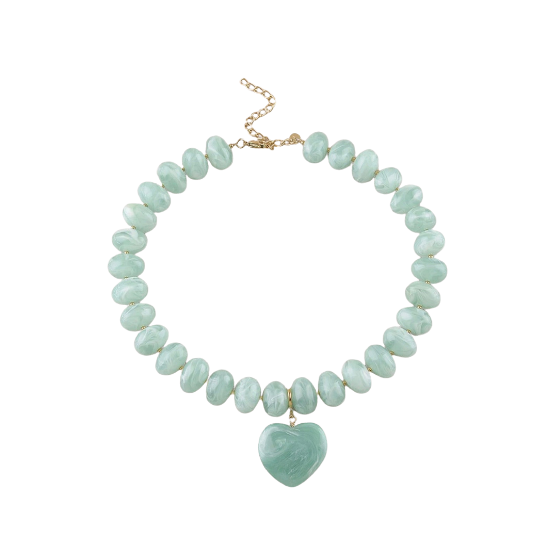 Aqua Heart Resin Beaded Necklace