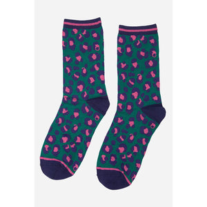 Green, Pink & Blue Leopard Print Socks