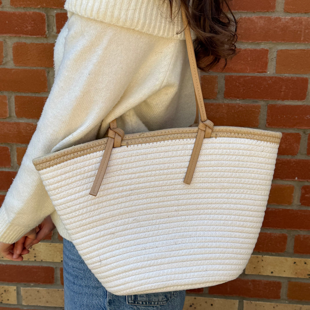 White Cotton Tote/ Beach Bag