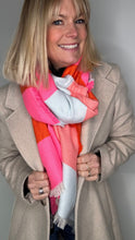 Load image into Gallery viewer, Pink &amp; Orange Stripe Blanket Scarf
