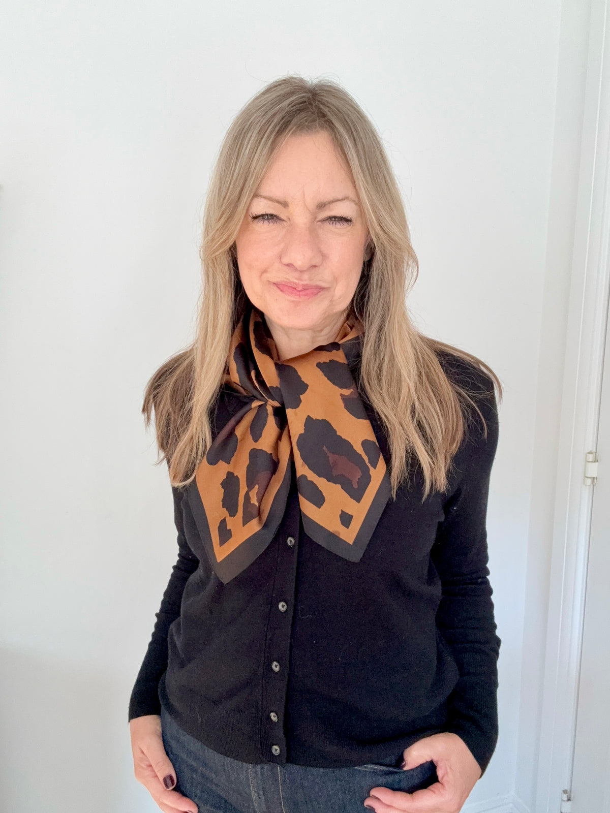 Black &amp; Tan Animal Print Square Satin Scarf/ Necktie