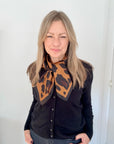Black & Tan Animal Print Square Satin Scarf/ Necktie