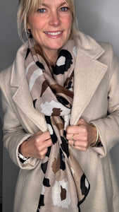 Beige & Black Animal Print Scarf