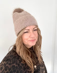 Taupe Knitted Pom Pom Hat