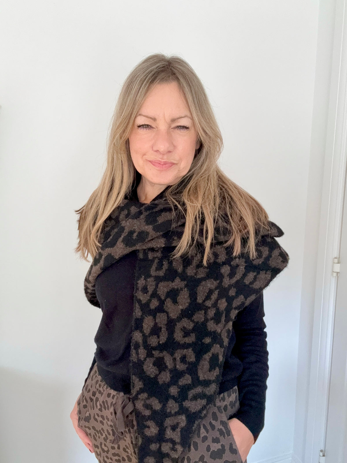Black &amp; Brown Animal Print Large Triangle Scarf