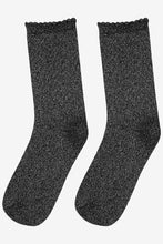 Load image into Gallery viewer, Black &amp; Silver Glitter Socks
