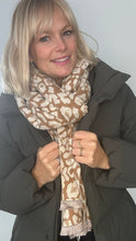 Load image into Gallery viewer, Camel &amp; Cream Animal Print Blanket Scarf
