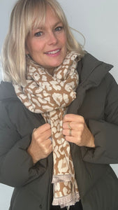 Camel & Cream Animal Print Blanket Scarf