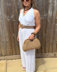 White Bow Shoulder Maxi Dress