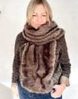 Dark Taupe Faux Fur Wide Long Scarf/ Wrap