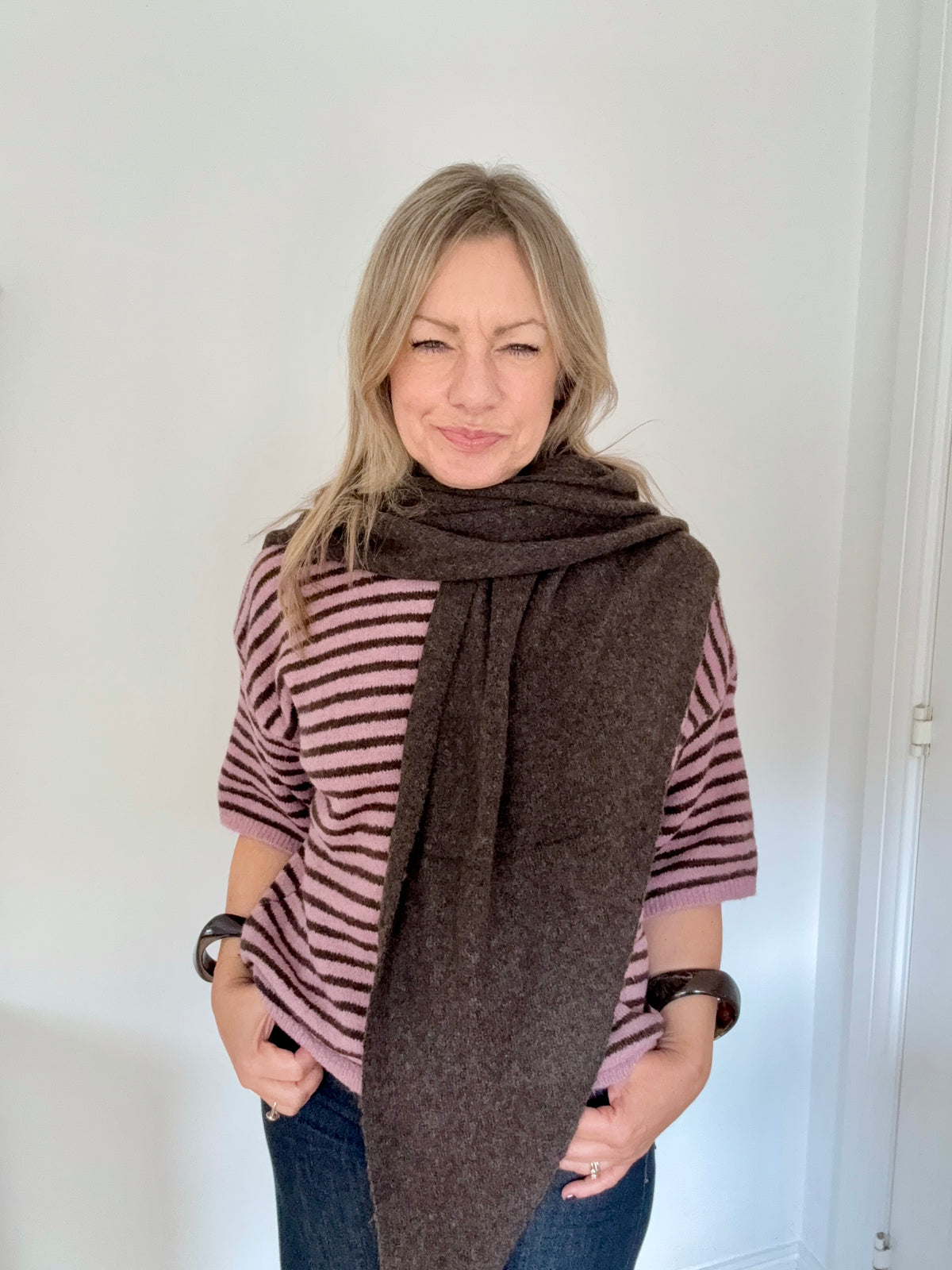 Dark Brown Plain Large Triangle Scarf