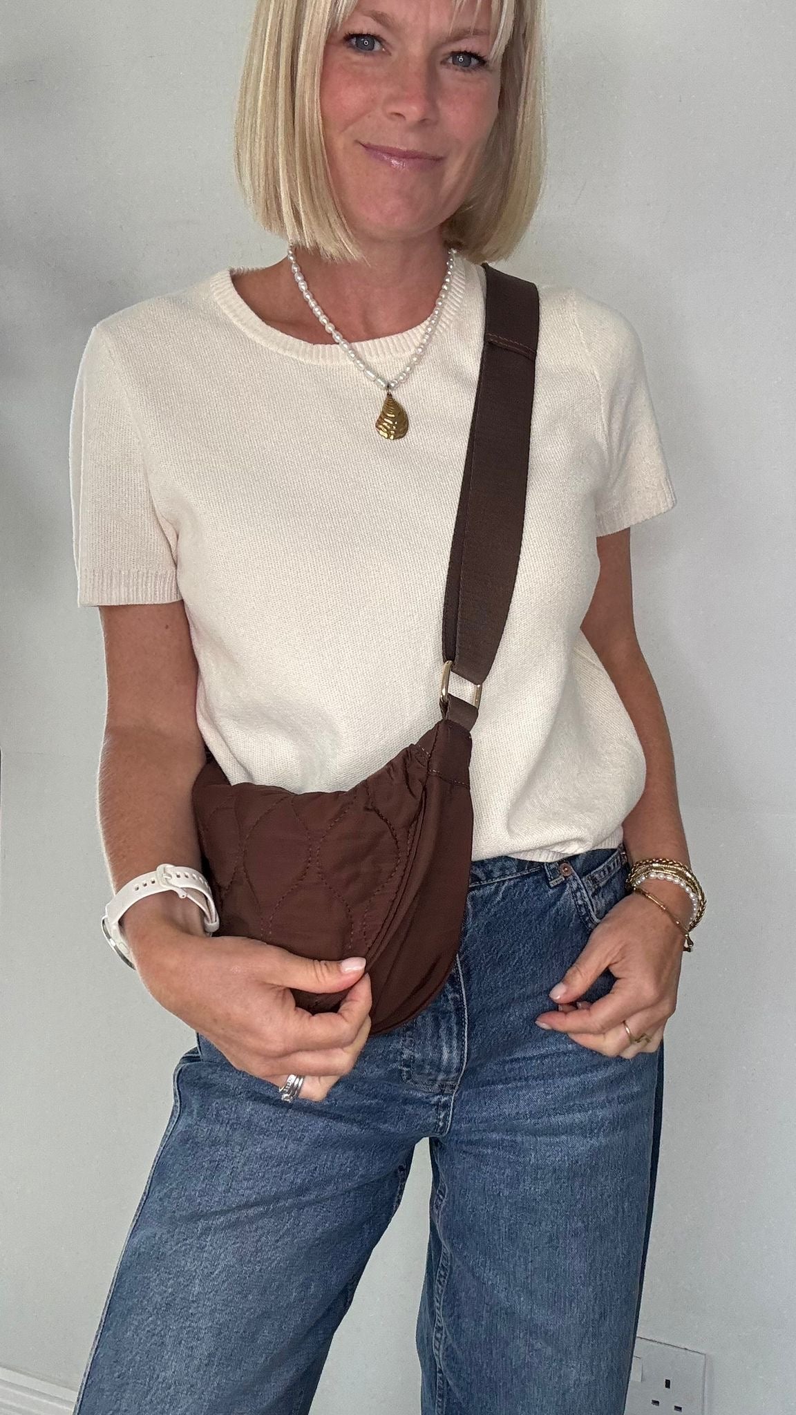 Dark Brown Quilted Crossbody Bag