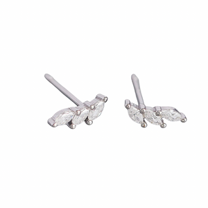 Silver Crystal Wave Stud Earrings